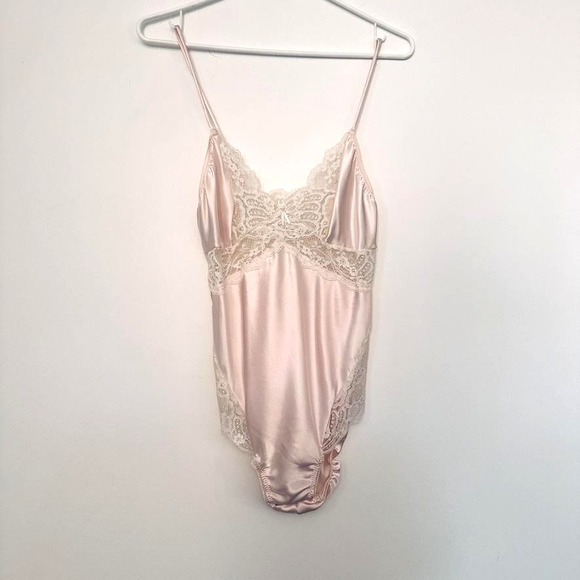 Vintage Wacoal Bodysuit Womens Large Pink Lace Satin Lingerie Teddy 83138 USA - Picture 1 of 5